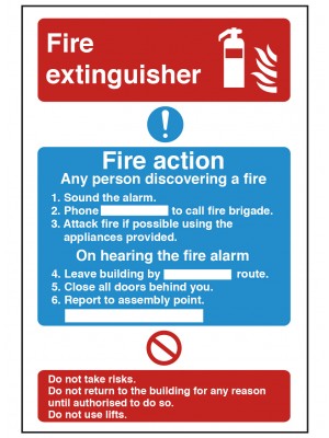 Dual Fire Extinguisher & Fire Action Safety Sign