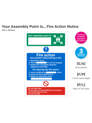 Dual Fire Assembly Point & Fire Action Notice - 200 x 300mm