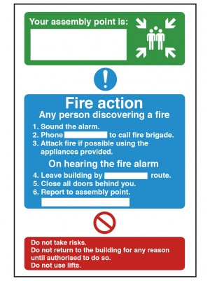 Dual Fire Assembly Point & Fire Action Safety Sign