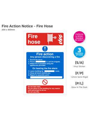 Dual Fire Hose & Fire Action Notice - 200 x 300mm
