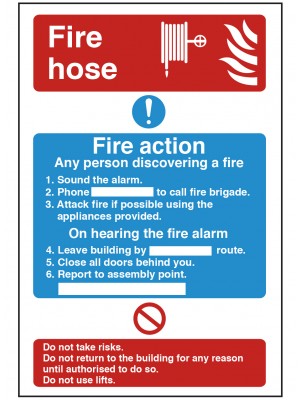Dual Fire Hose & Fire Action Safety Sign