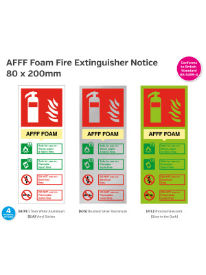 AFFF Foam Fire Extinguisher Notice - 80 x 200mm