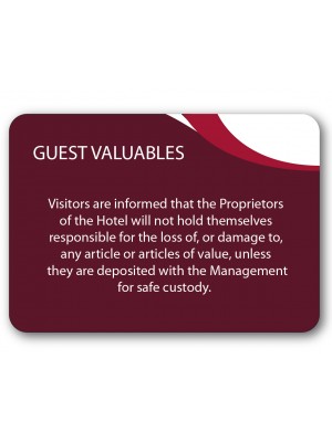A5 Guest Valuables Guest Information Notice - GH022 - Multiple Colours