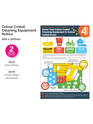 Colour Coded Staff Guidance Cleaning Equipment Notice - 200 x 300mm