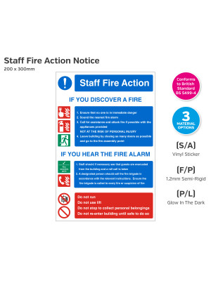 Staff Fire Action Notice - 200 x 300mm