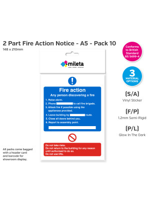2 Part Fire Action Notice - A5 - Pack 10