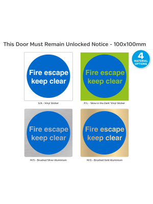Fire Escape Keep Clear Notice - 100 x 100mm