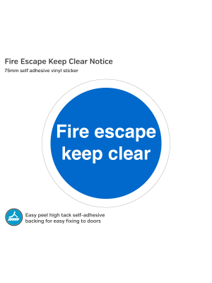 Fire Escape Keep Clear - 75mm Vinyl Sticker