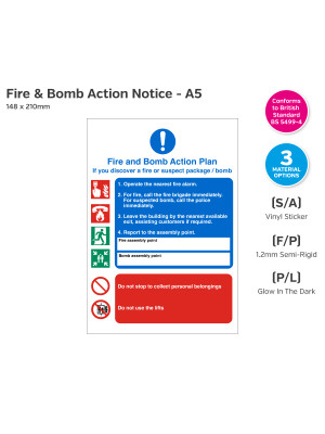 Fire & Bomb Action Plan Fire Notice - A5