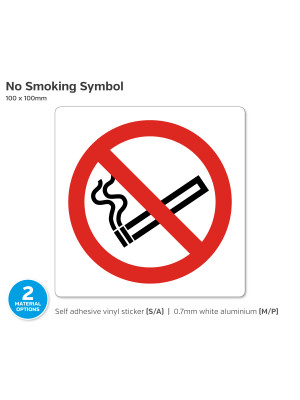 No Smoking Text & Symbol Sign - 100 x 100mm