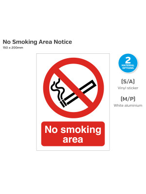 No Smoking Area Text and Symbol Sign - 150 x 200mm