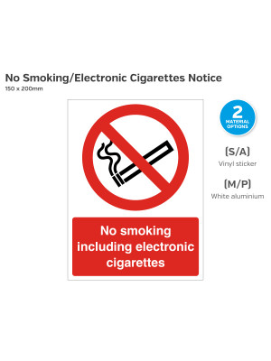 No Smoking Including E-Cigarettes Notice - 150 x 200mm