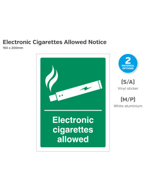 Electronic Cigarettes Allowed Notice - 150 x 200mm