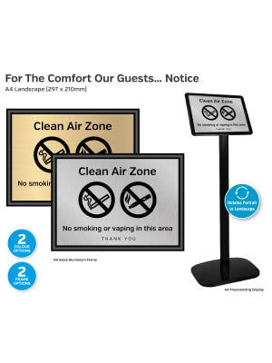 For The Comfort of Our Guests No Smoking or Vaping Notice  - A4 Framed Landscape