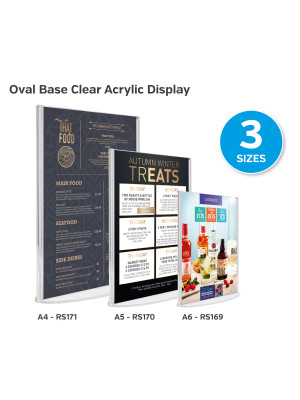 Oval Base Clear Acrylic Information Displays - Sign Holders