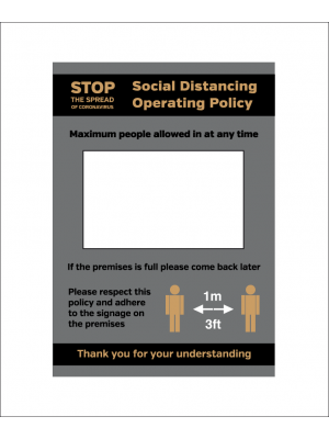 Social Distancing Operation Policy maximum people allowed in at any time notice