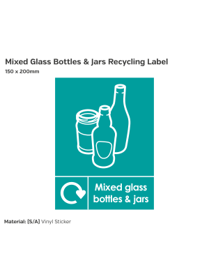 Mixed Glass Bottles & Jars Recycling Label - Vinyl Sticker