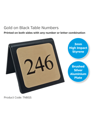Black Table Number With Brushed Gold Plate