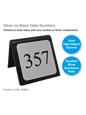 Black Table Number With Brushed Silver Plate