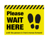 Please wait here until the person in front moves forwards floor graphic - SD039