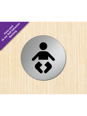 Baby Changing Symbol 75mm Diameter Satin Silver Toilet Door Disc - DS007