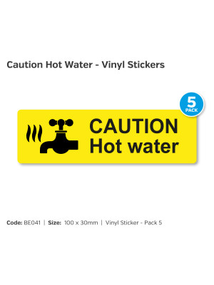 Caution Hot Water Self Adhesive Vinyl - Pack of 5 - BE041