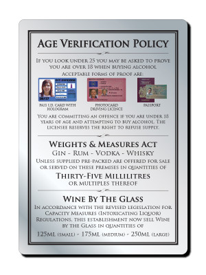 35ml 3 Part Age Verification Policy Notice - Frame Options