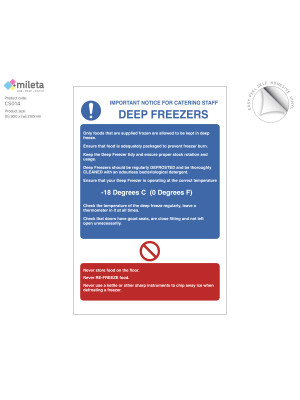 Deep freezer safety notice for catering staff
