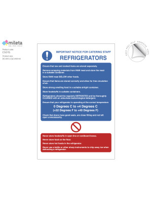 Refrigerator safety notice for catering staff
