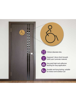 Disabled Toilet Door Symbol Right 150mm Gold