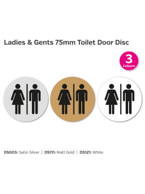 Ladies & Gents 75mm Diameter Toilet Door Disc - Choice of Colours