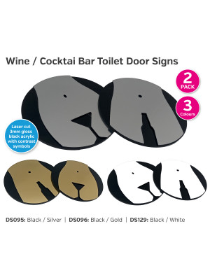 Wine / Cocktail Bar Toilet Door Signs - Pack of 2 - Choice of Colours