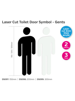 Laser Cut Toilet Door Symbol - Gents - Choice of Sizes