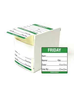 DY061 - 50mm Friday Food Preparation Rotation Label. 500 Per Roll (Boxed)