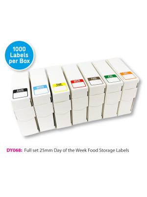 Day of the Week Colour Coded Food storage Labels - 25x25mm - Optional Label Dispenser