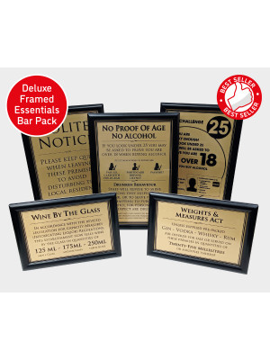 Framed Essential Modern Bar Licensing Sign Pack - Gold