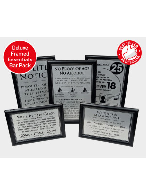 Framed Essential Modern Bar Licensing Sign Pack - Silver