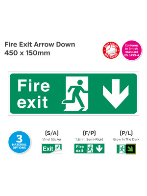 Fire Exit Man Arrow Down Sign