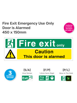 Fire Exit Only / Caution This Door is Alarmed 450 x 150mm
