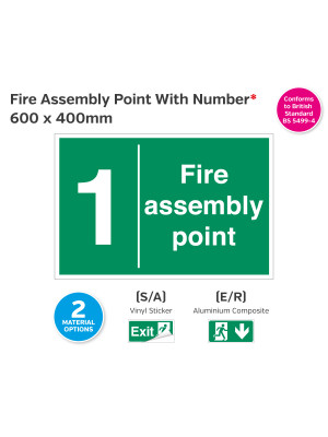 Wall Mounted Fire Assembly Point with Number* - 600 x 400mm