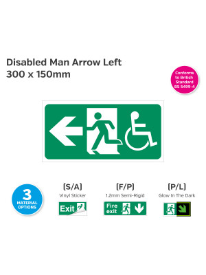 Disabled Exit Arrow Left Sign 300 x 150mm