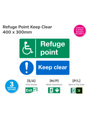 Disabled Refuge Point / Keep Clear Notice - 400 x 300mm