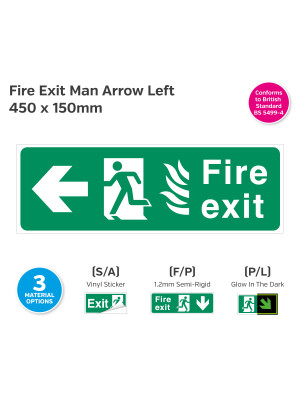 Fire Exit Man Arrow Left for Hospitals 400 x 150mm
