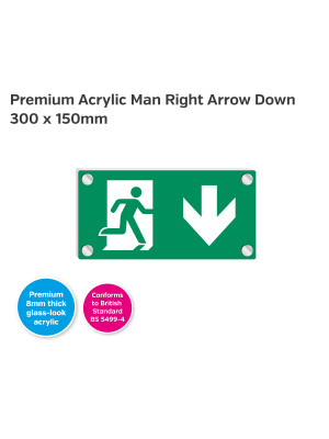 Premium Clear Acrylic Man Right Arrow Down Sign - 300 x 150mm