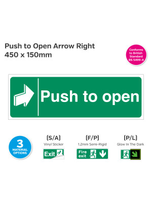 Emergency Escape Push To Open Arrow Right 450 x 150mm