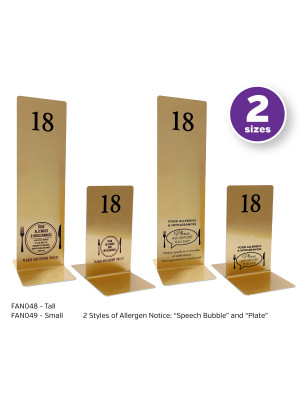 Brushed Gold Allergy Awareness Table Numbers. Suitable for Pubs, Cafes and Restaurants