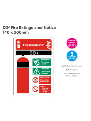 Co2 Fire Extinguisher Equipment Sign - 140 x 200mm