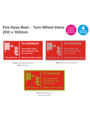 Fire Hose Reel - Turn Wheel Valve Sign - 200 x 100mm