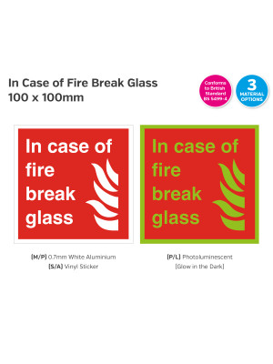 In Case of Fire Break Glass Sign 100 x 100mm