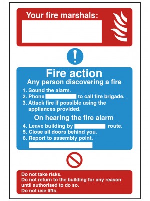 Dual Fire Marshal & Fire Action Safety Sign